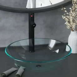 vidaXL Lavabo de baño con grifo y desagüe de empuje vidrio templado Online