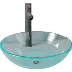vidaXL Lavabo de baño con grifo y desagüe de empuje vidrio templado Clearance