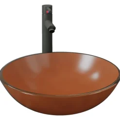 vidaXL Lavabo de baño grifo y desagüe de empuje vidrio templado marrón