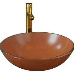 vidaXL Lavabo de baño grifo y desagüe de empuje vidrio templado marrón Discount