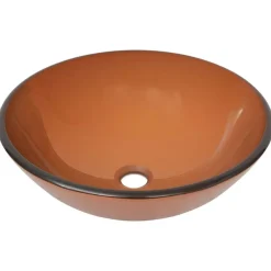 vidaXL Lavabo de baño grifo y desagüe de empuje vidrio templado marrón Discount