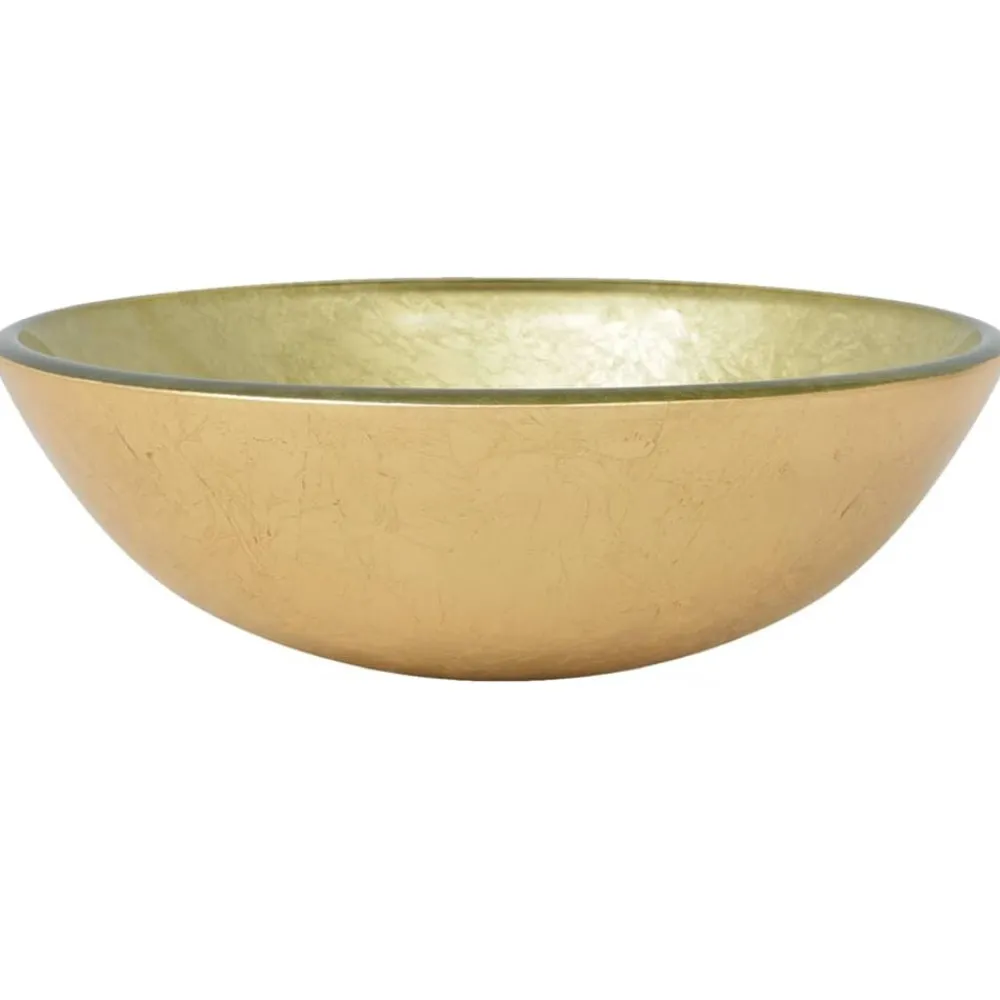 vidaXL Lavabo de baño grifo&desagüe de empuje vidrio templado dorado Outlet