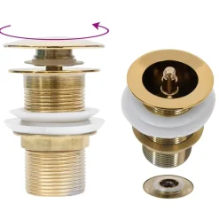 vidaXL Lavabo de baño grifo&desagüe de empuje vidrio templado dorado Outlet