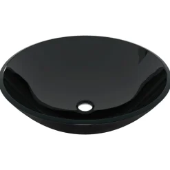vidaXL Lavabo de baño grifo y desagüe de empuje vidrio templado negro Sale