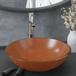 vidaXL Fontanería-Lavabo de baño grifo y desagüe de empuje vidrio templado marrón