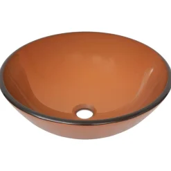 vidaXL Lavabo de baño grifo y desagüe de empuje vidrio templado marrón New