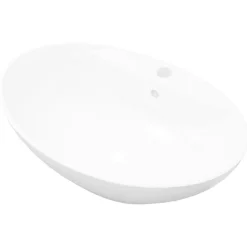 vidaXL Lavabo de cerámica ovalado con orificio de grifo y rebosadero Blanco