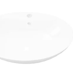 vidaXL Lavabo de cerámica ovalado con orificio de grifo y rebosadero Blanco
