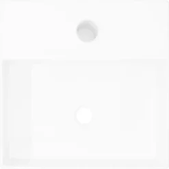 vidaXL Lavabo de cerámica cuadrado orificio de grifo y desagüe Blanco Clearance