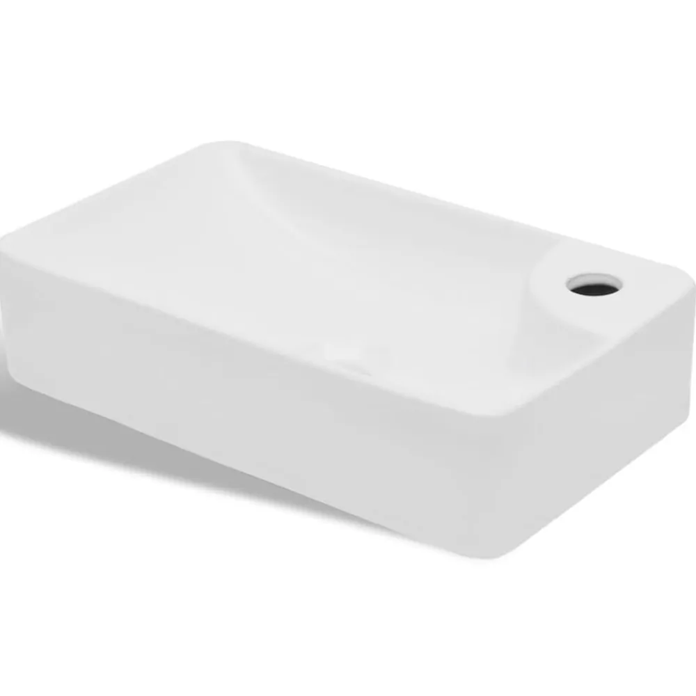 vidaXL Lavabo de cerámica con orificio de grifo y desagüe Blanco Best