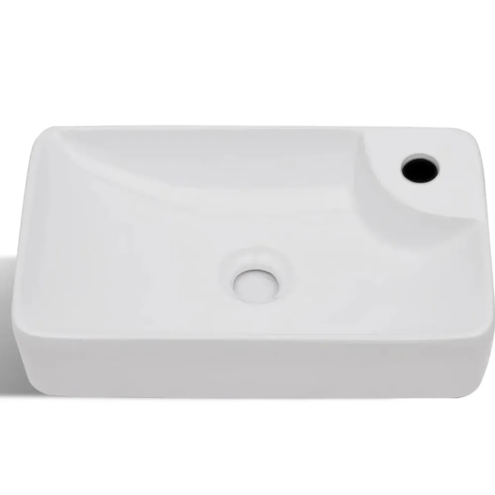 vidaXL Lavabo de cerámica con orificio de grifo y desagüe Blanco Best