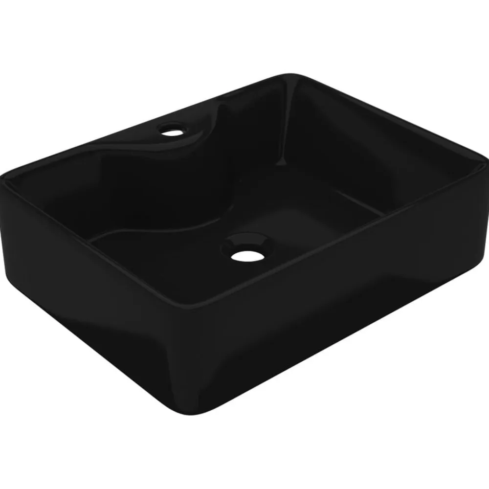 vidaXL Fontanería-Lavabo de cerámica cuadrado con orificio de grifo/desagüe