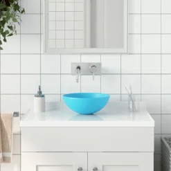 vidaXL Fontanería-Lavabo de cuarto de baño redondo cerámica