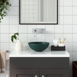 vidaXL Fontanería-Lavabo de cuarto de baño redondo cerámica