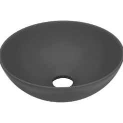 vidaXL Lavabo de cuarto de baño redondo cerámica Gris oscuro New