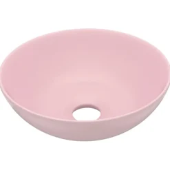 vidaXL Lavabo de cuarto de baño redondo cerámica rosa mate Clearance