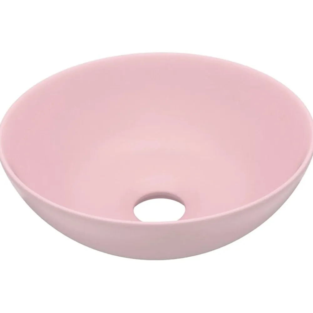 vidaXL Lavabo de cuarto de baño redondo cerámica rosa mate Clearance