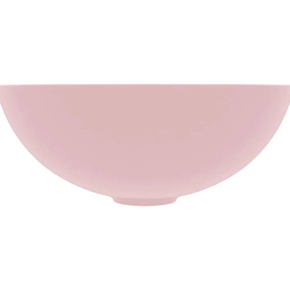 vidaXL Lavabo de cuarto de baño redondo cerámica rosa mate Clearance