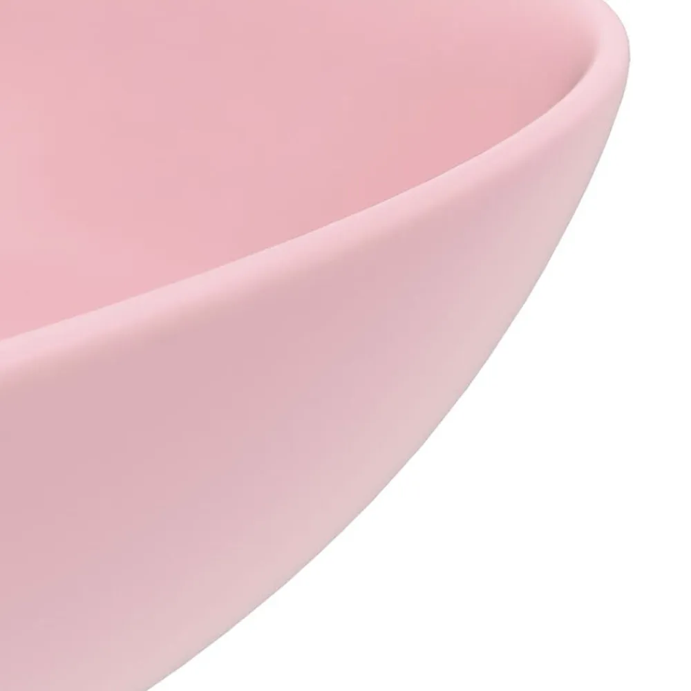 vidaXL Lavabo de cuarto de baño redondo cerámica rosa mate Clearance