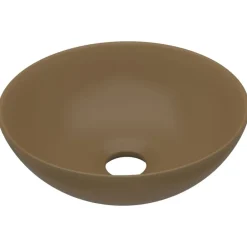 vidaXL Lavabo de cuarto de baño redondo cerámica crema mate Hot