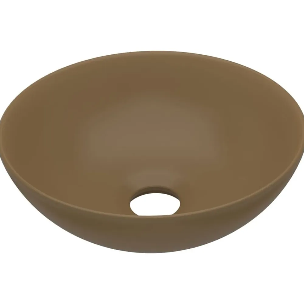 vidaXL Lavabo de cuarto de baño redondo cerámica crema mate Hot