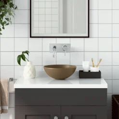 vidaXL Lavabo de cuarto de baño redondo cerámica crema mate Hot