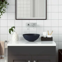 vidaXL Fontanería-Lavabo de cuarto de baño redondo de cerámica