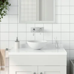 vidaXL Lavabo de cuarto de baño redondo cerámica blanco mate Outlet