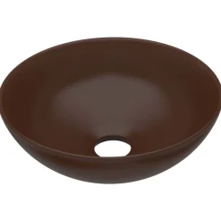 vidaXL Fontanería-Lavabo de cuarto de baño redondo cerámica marrón oscuro