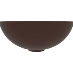 vidaXL Fontanería-Lavabo de cuarto de baño redondo cerámica marrón oscuro