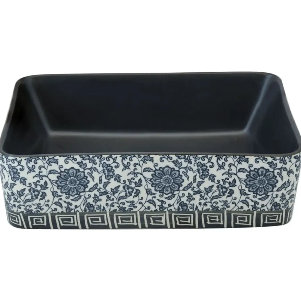 vidaXL Lavabo de encimera rectangular cerámica negro azul 46x35,5x13cm Negro y azul Hot
