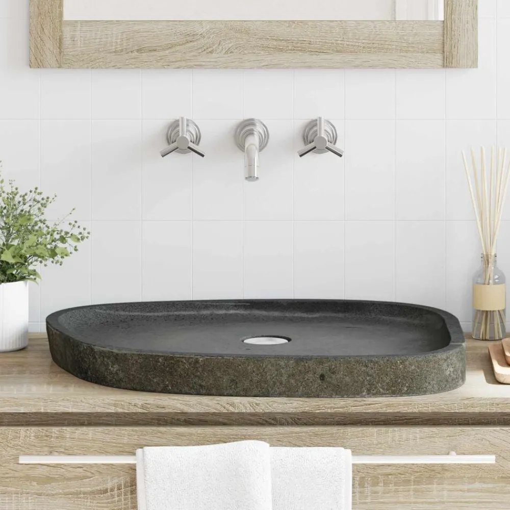vidaXL Lavabo de lavado Gris 65 x 50 x 6 cm Piedra de río