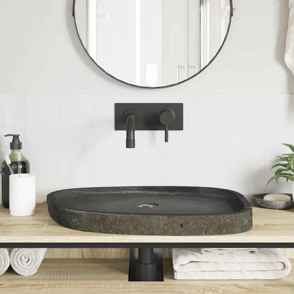 vidaXL Lavabo de lavado Gris 65 x 50 x 6 cm Piedra de río