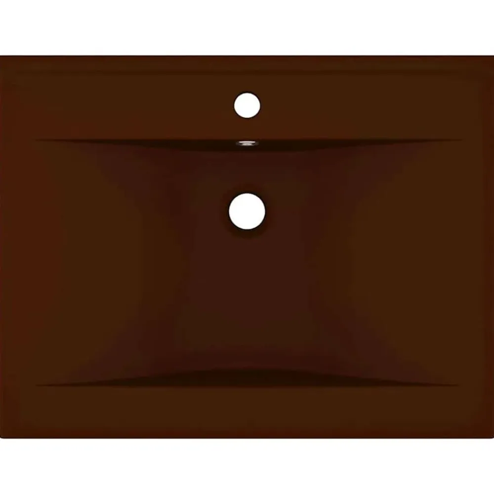 vidaXL Lavabo de lujo agujero de grifo cerámica marrón oscuro 60x46 cm marrón oscuro mate Sale