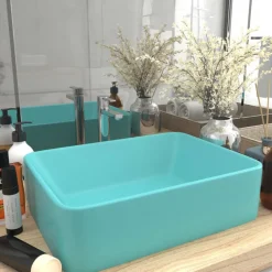 vidaXL Lavabo de lujo cerámica 41x30x12 cm verde claro mate New