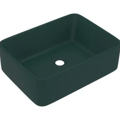 vidaXL Lavabo de lujo cerámica 41x30x12 cm verde oscuro mate Clearance