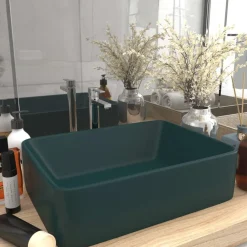 vidaXL Lavabo de lujo cerámica 41x30x12 cm verde oscuro mate Clearance