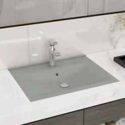vidaXL Lavabo de lujo con grifo cerámica 60x46 cm gris claro gris claro mate Hot