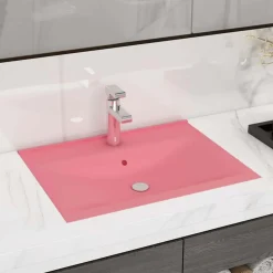 vidaXL Lavabo de lujo con grifo cerámica 60x46 cm rosa mate Hot