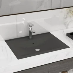 vidaXL Fontanería-Lavabo de lujo con grifo cerámica gris oscuro 60x46 cm