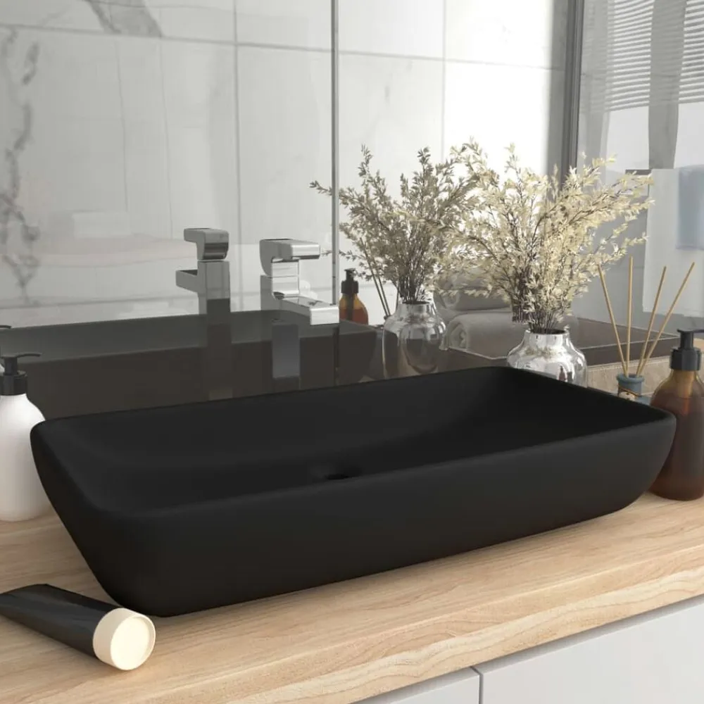vidaXL Fontanería-Lavabo de lujo de cerámica rectangular 71x38 cm