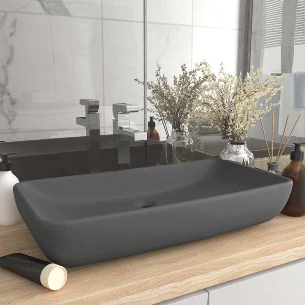vidaXL Fontanería-Lavabo de lujo de cerámica rectangular 71x38cm