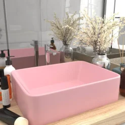 vidaXL Lavabo de lujo de cerámica 41x30x12 cm rosa mate New