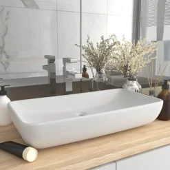 vidaXL Fontanería-Lavabo de lujo de cerámica rectangular 71x38 cm