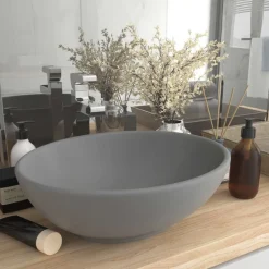 vidaXL Lavabo de lujo ovalado cerámica 40x33 cm gris claro mate Clearance