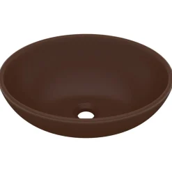 vidaXL Fontanería-Lavabo de lujo ovalado cerámica marrón oscuro mate 40x33 cm