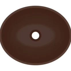 vidaXL Fontanería-Lavabo de lujo ovalado cerámica marrón oscuro mate 40x33 cm