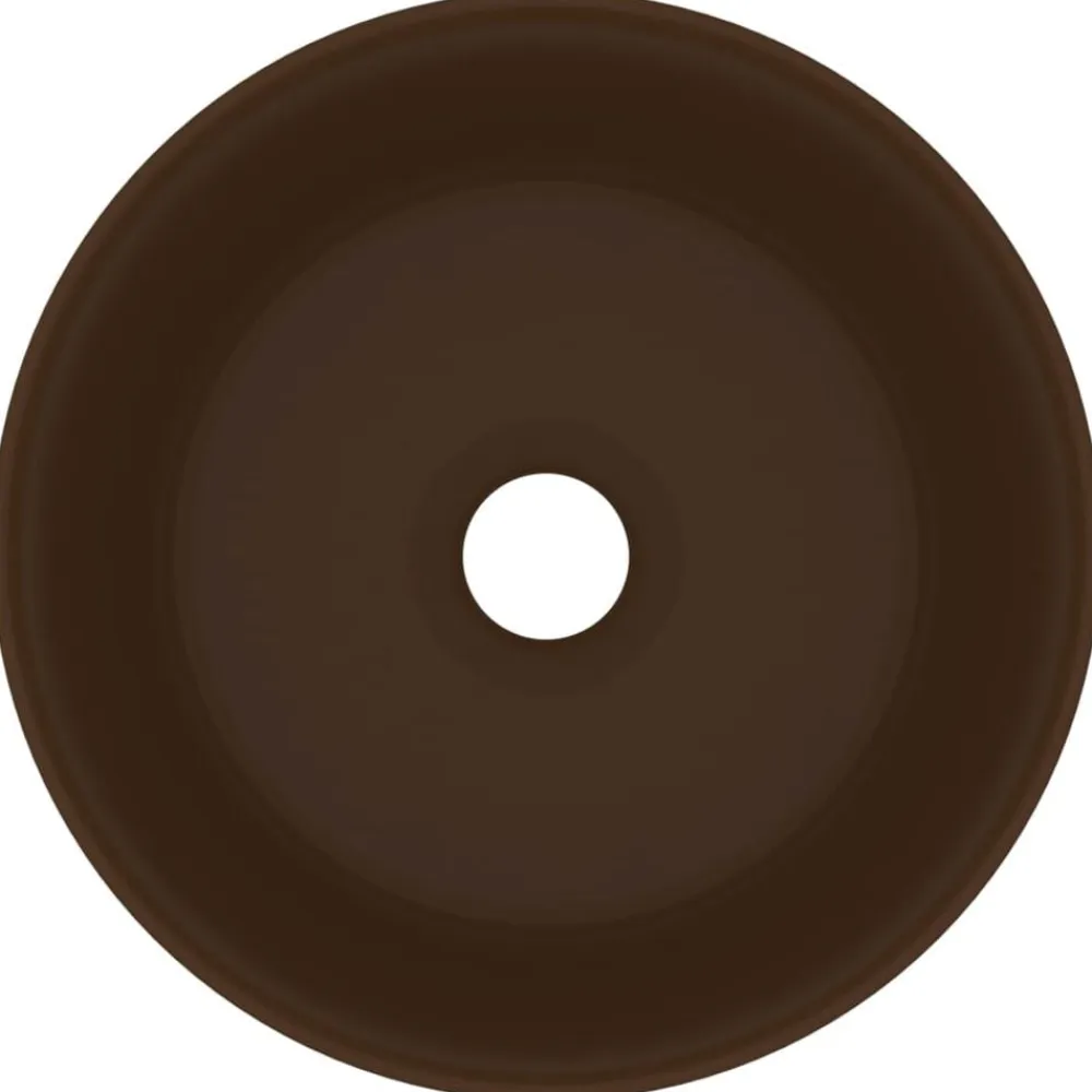 vidaXL Fontanería-Lavabo de lujo redondo cerámica marrón oscuro mate 40x15 cm
