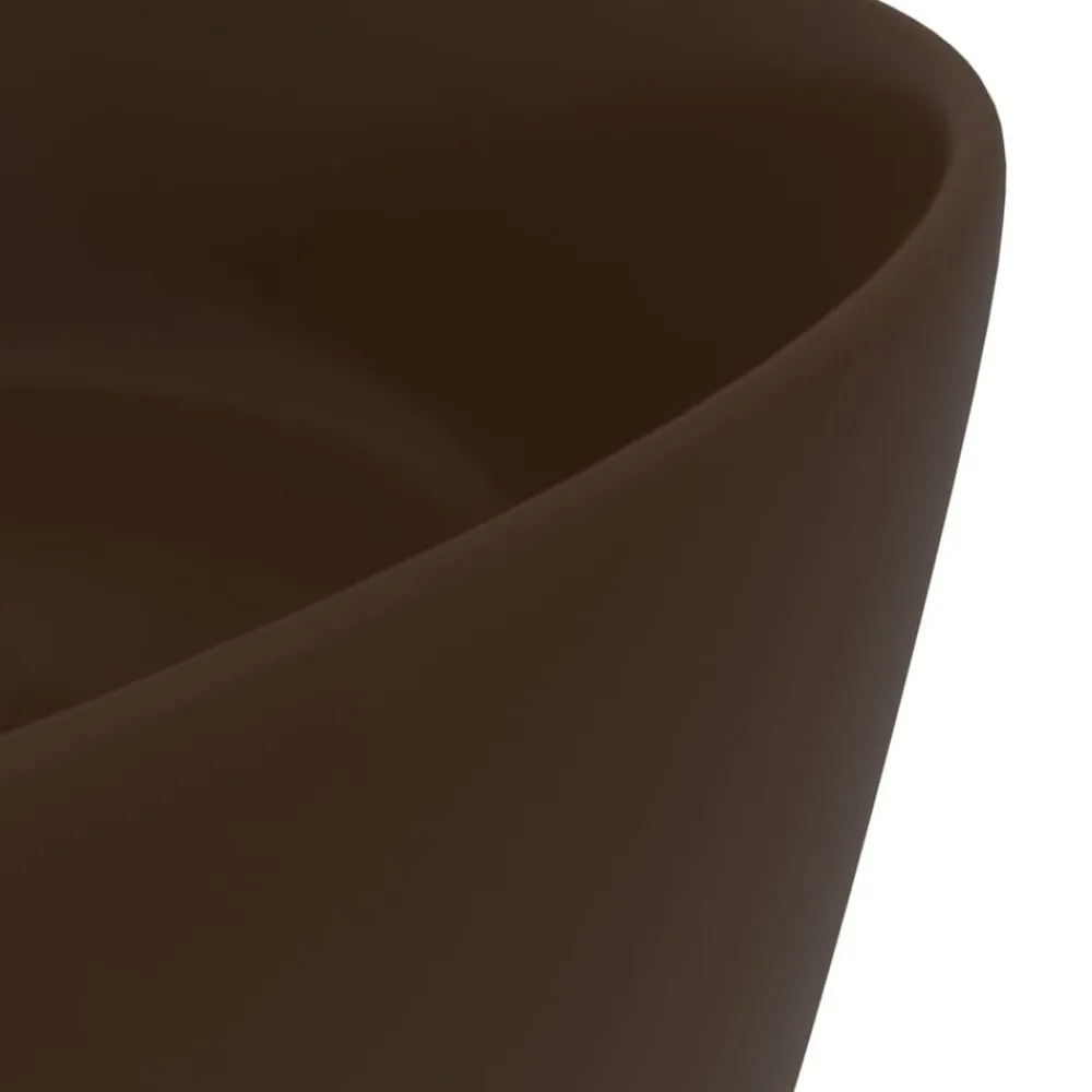 vidaXL Fontanería-Lavabo de lujo redondo cerámica marrón oscuro mate 40x15 cm