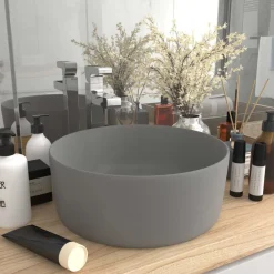 vidaXL Lavabo de lujo redondo cerámica 40x15 cm gris claro mate Outlet